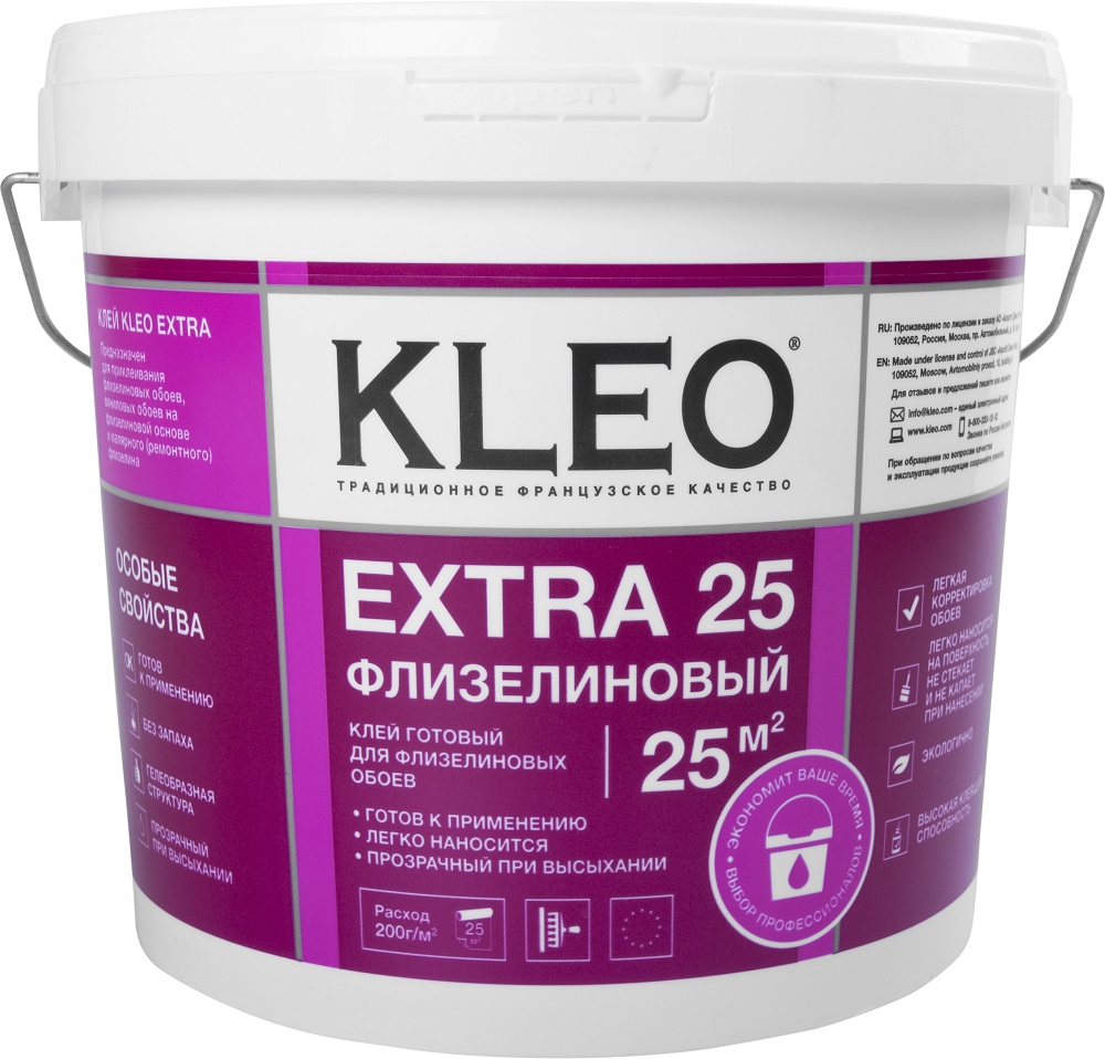 Клей обойный KLEO EXTRA 25 готовый флизелиновый 5 кг — цена в Балаково,  купить в интернет-магазине, характеристики и отзывы, фото